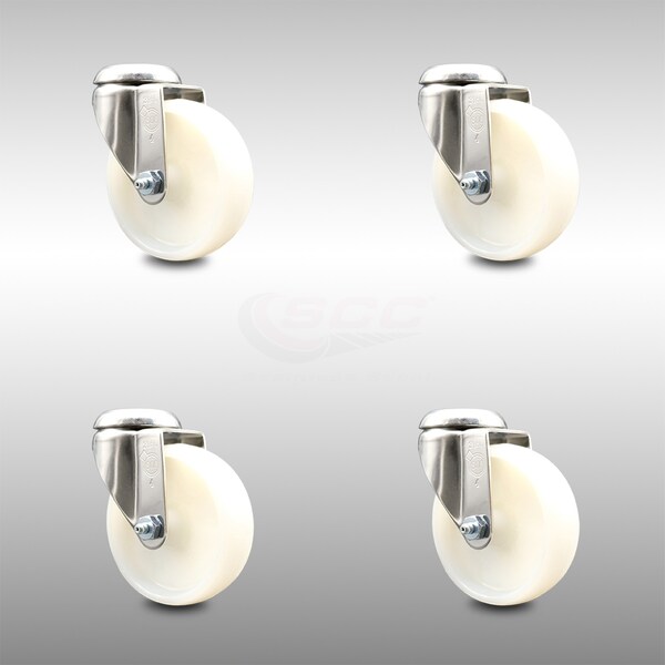 4 Inch 316SS Nylon Wheel Swivel Bolt Hole Caster Set